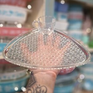 8pc Vintage Daisy And Button Indiana Glass Snack Plates & Cups , Triangle Plates